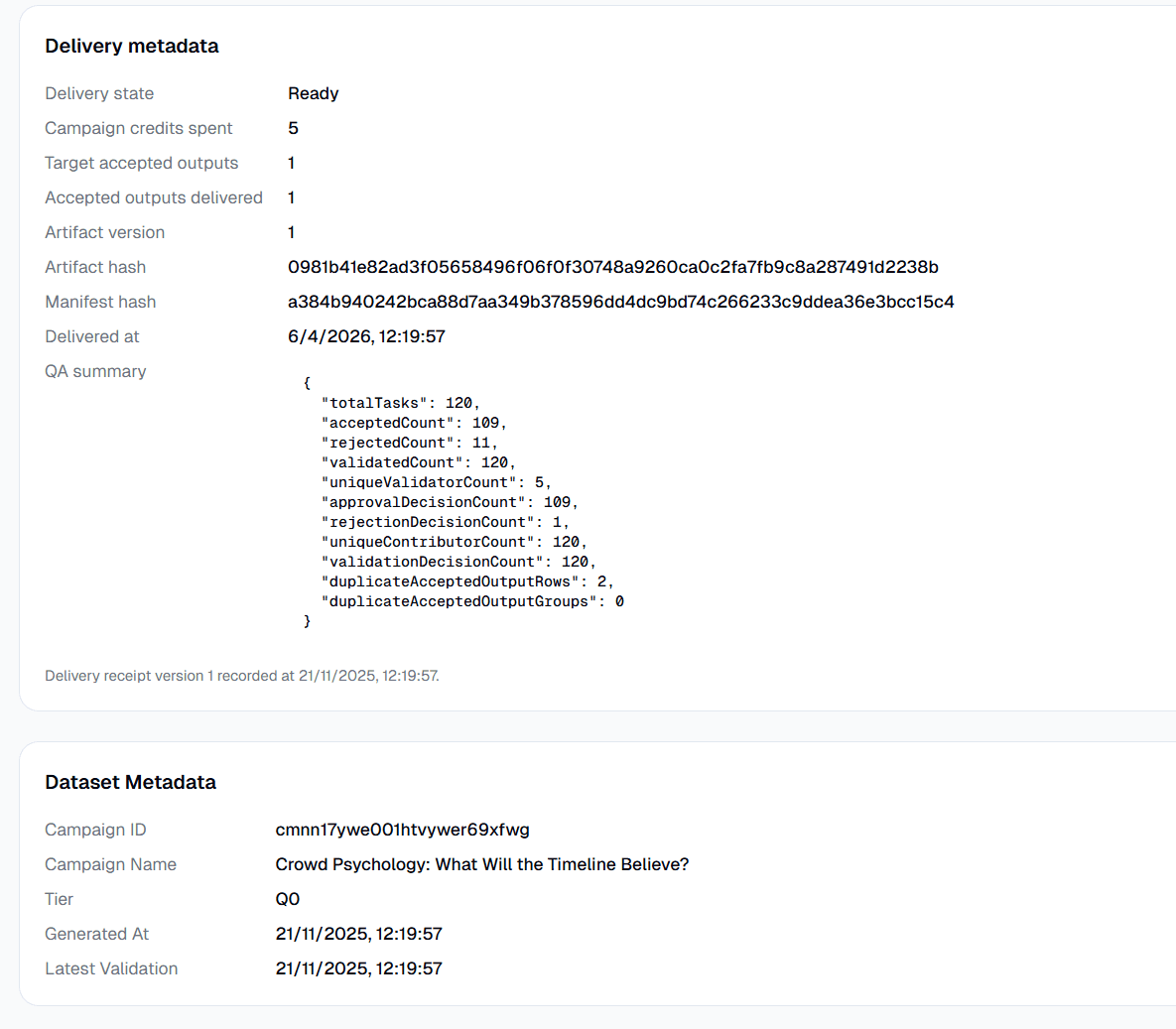 Verified receipt for completed work